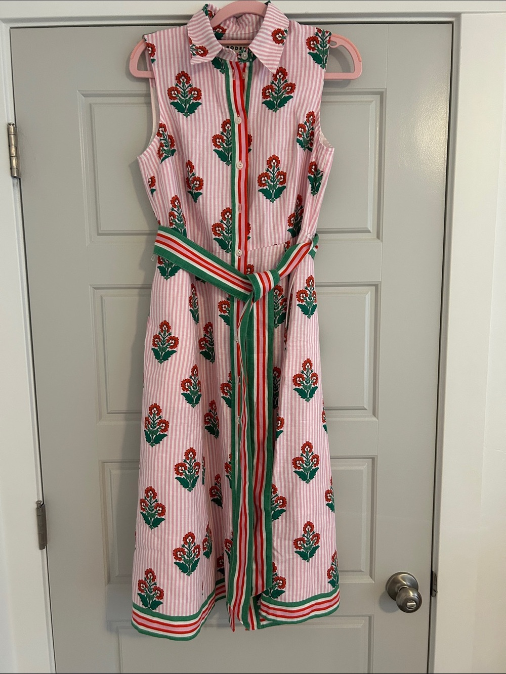 Boden Kate Sleeveless Linen Midi Dress Pink Green Floral - Picture 2 of 8